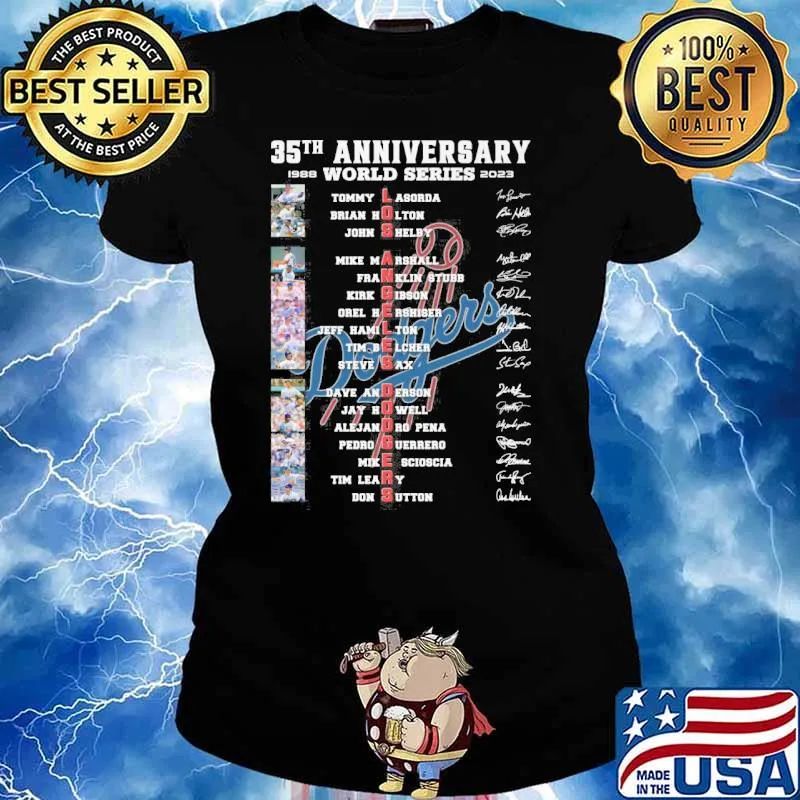 35th anniversary world series 1988 2023 Los Angeles Dodgers Tommy Lasorda Brian Holton signatures s Ladies tee