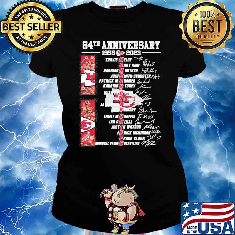 64th anniversary 1959 2023 Kansas city Chiefs Travis Kelce Andy Reid signatures s Ladies tee