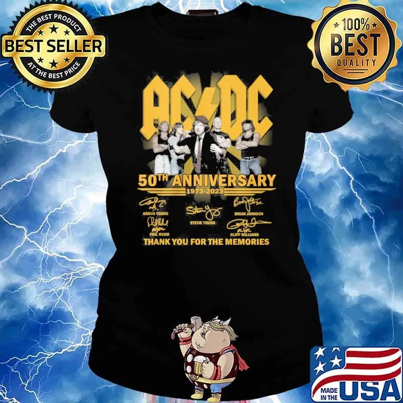 AC DC 50th anniversary 1973-2023 thank you for the memories Angus young Phil Rudd signatures s Ladies tee