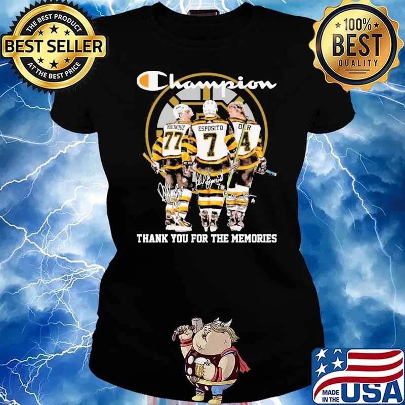 Boston Bruins Champion thank you for the memories Bouroue Esposito signatures s Ladies tee