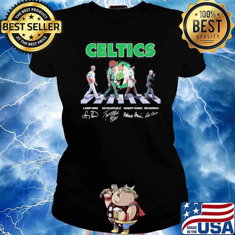 Celtics Walking Abbey Road Larry Bird Kevin Mchale signatures s Ladies tee