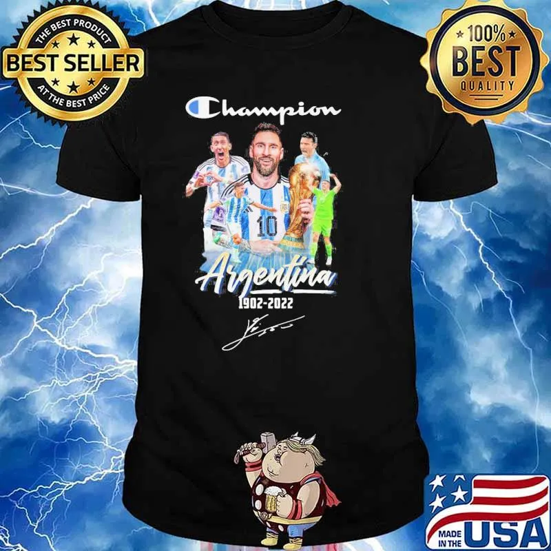 Champion Argentina 1902-2022 Lionel Messi Emiliano Martinez signature shirt
