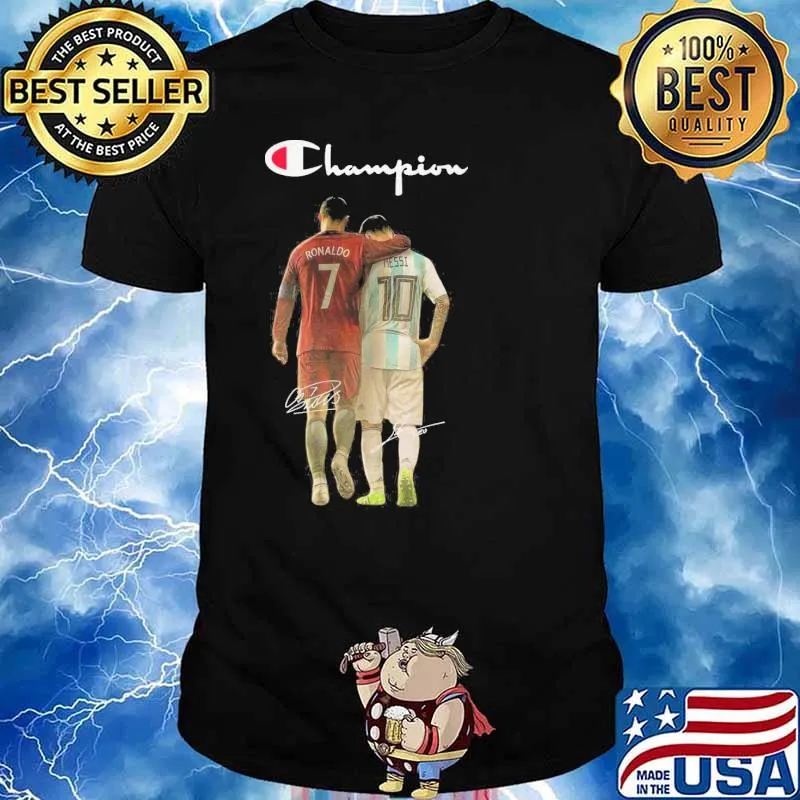 Champion Ronaldo Messi signatures shirt