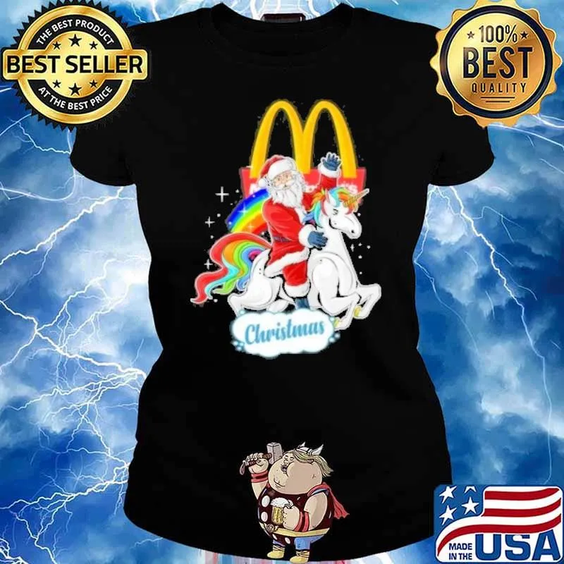 Christmas McDonald's unicorn rainbow s Ladies tee