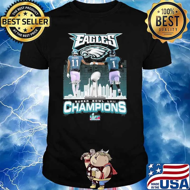 Eagles super Bowl LVII champions brown and hurts signatures shirt