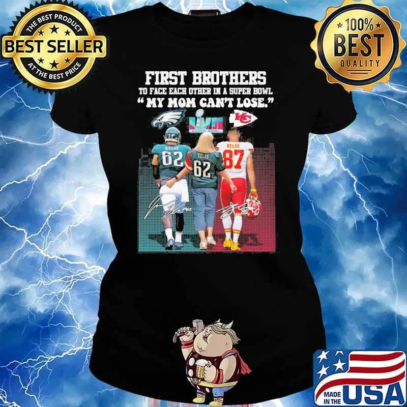 First brothers to face each other in a super bowl my mom can't lose Eagles and Kansas city Chiefs signatures s Ladies tee