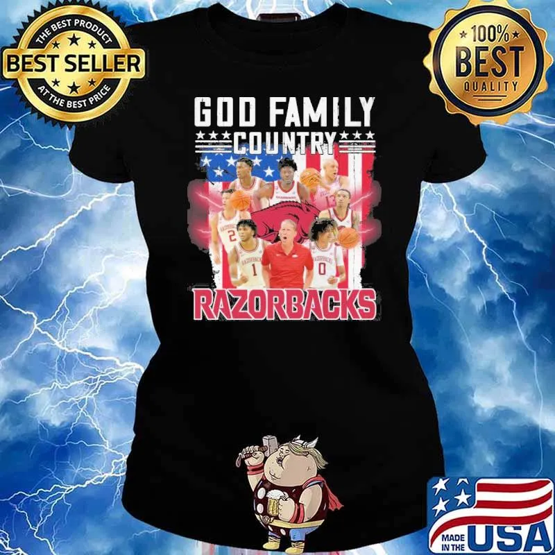 God family country Razorbacks America flag s Ladies tee