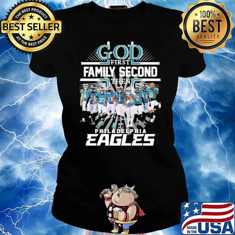God first family second then Philadelphia Eagles signatures basketball s Ladies tee