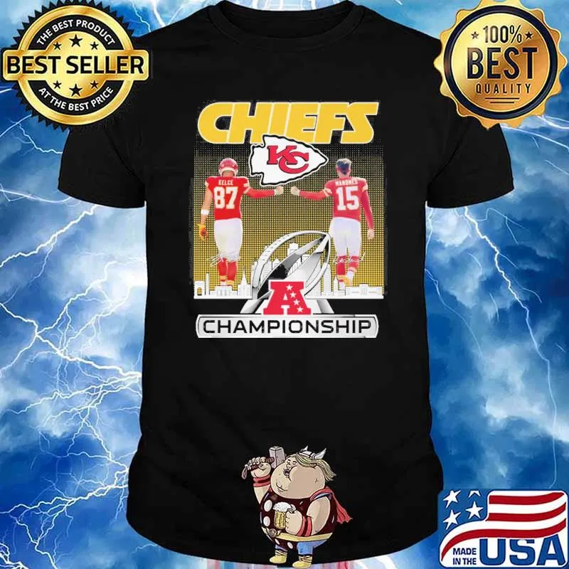 Kansas city Chiefs championship Kelce and Mahomes signatures shirt