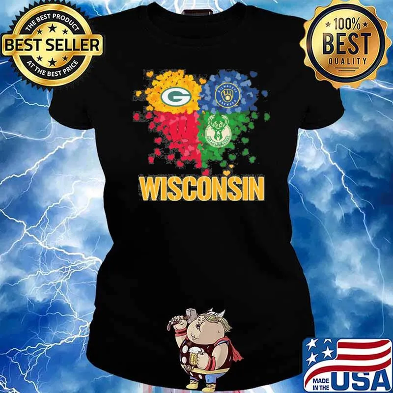 Milwaukee Brewers Milwrukee bucks green bay packers heart Wisconsin s Ladies tee