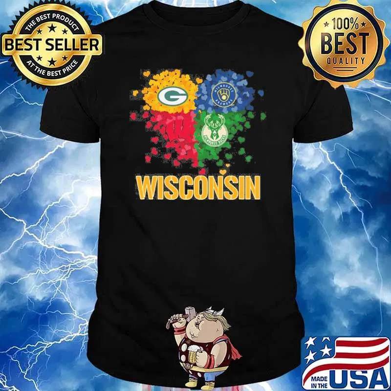 Milwaukee Brewers Milwrukee bucks green bay packers heart Wisconsin shirt