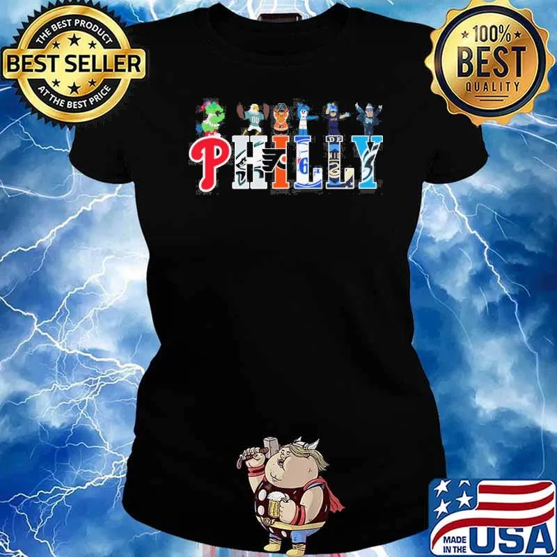 Philadelphia Phillies Eagles Flyers 76ers Union Soul mascot s Ladies tee