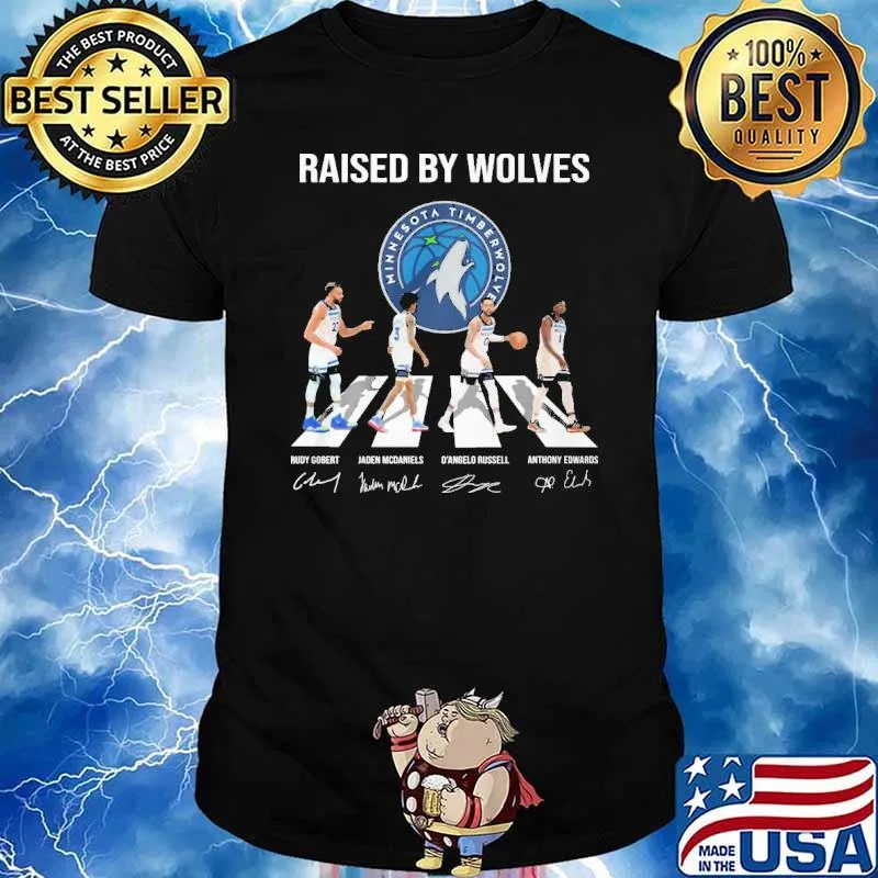 Raised by Wolves Minnesota Timberwolves Walking Abbey Road signatures shirt