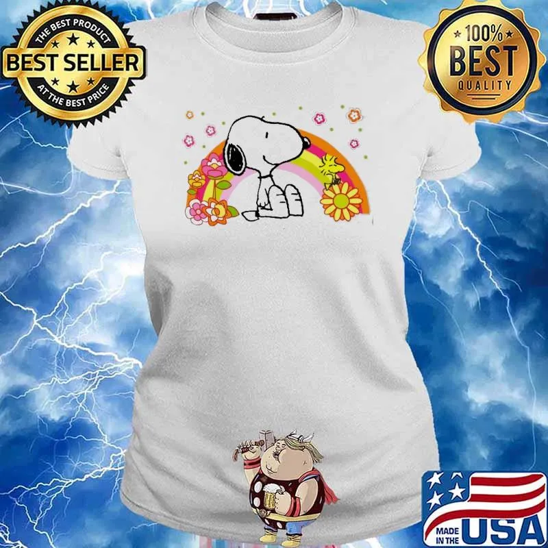Snoopy and woodstock rainbow flower s Ladies tee