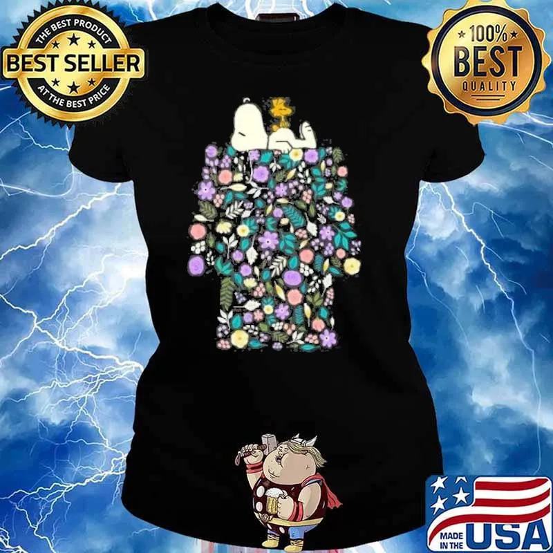 Snoopy and woodstock sleep on flowers s Ladies tee