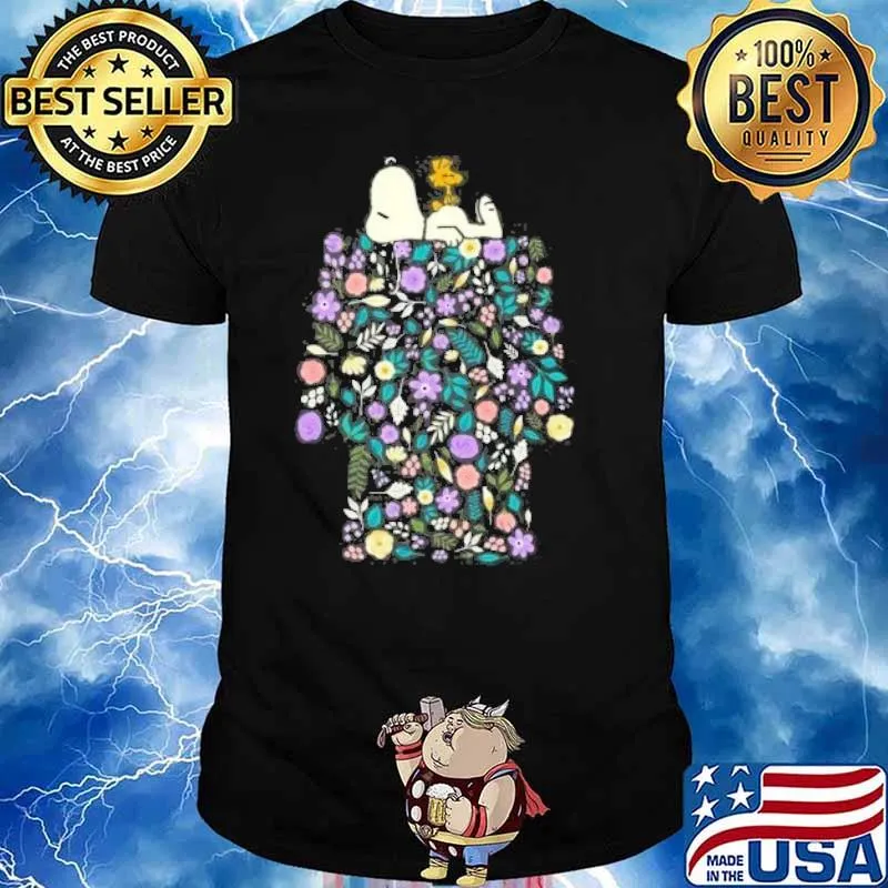 Snoopy and woodstock sleep on flowers shirt