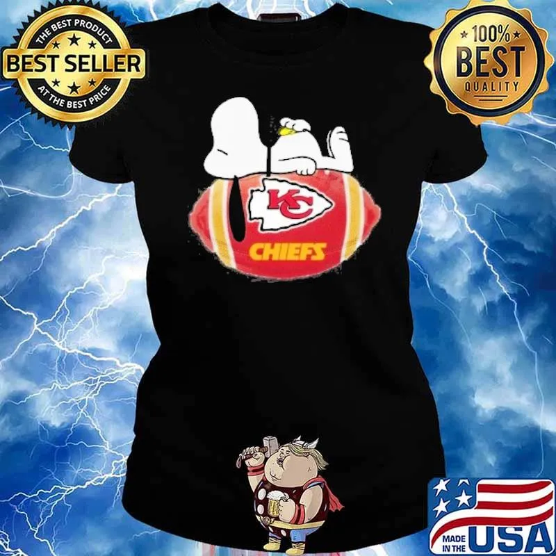 Snoopy and woodstock sleep on Kansas city Chiefs s Ladies tee