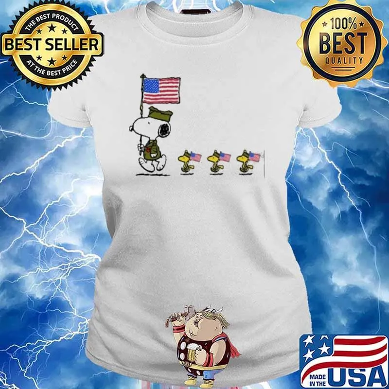 Snoopy and woodstocks Veteran American flag s Ladies tee