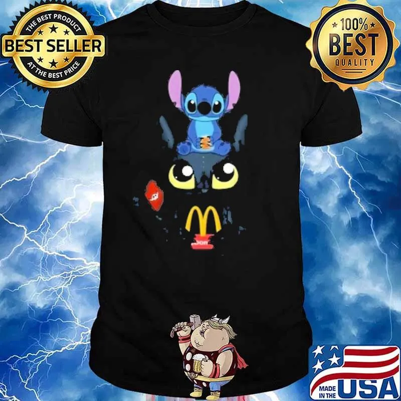 Stich sit on Toothless McDonald's shirt