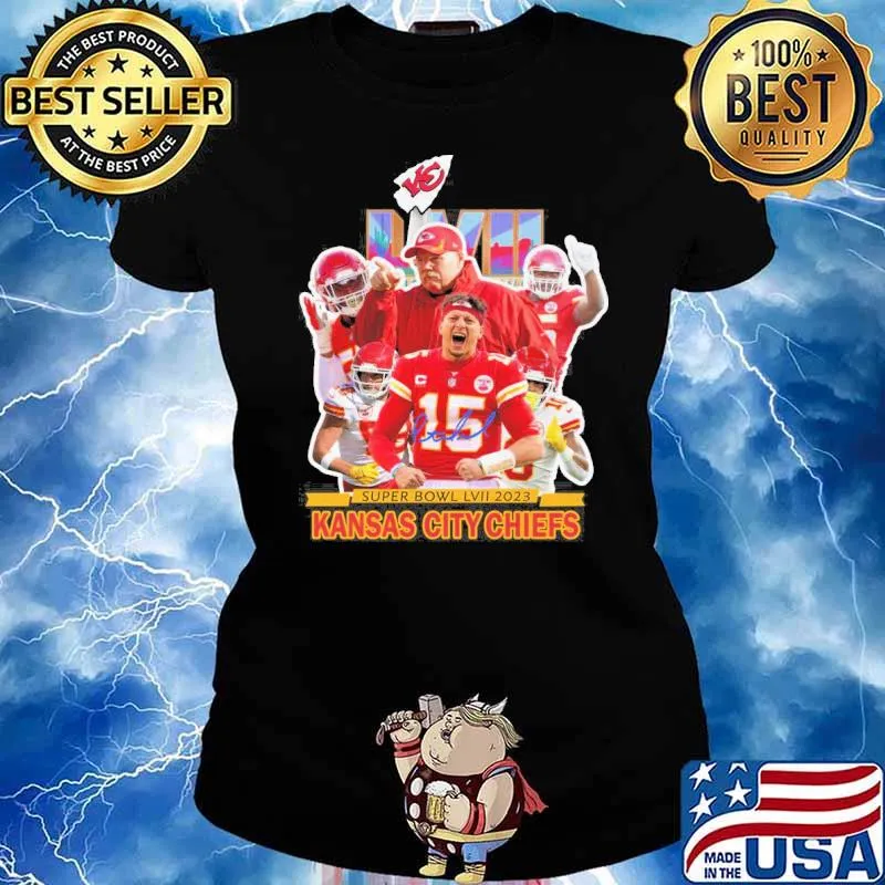 Super Bowl LVII 2023 Kansas city Chiefs signature LVII s Ladies tee