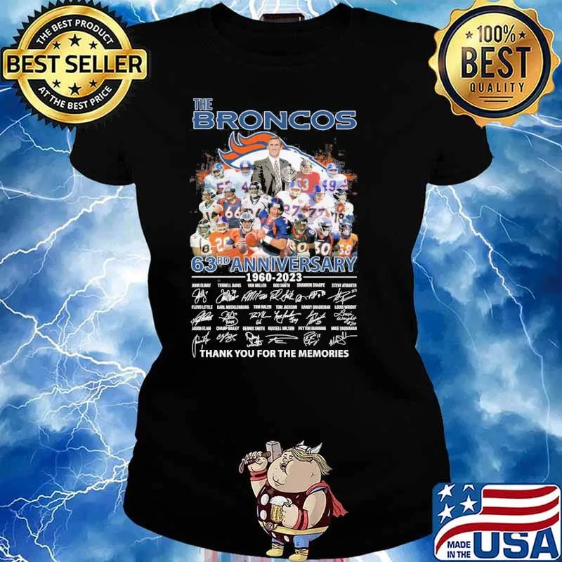 The Broncos 63rd anniversary 1960-2023 thank you for the memories signatures s Ladies tee