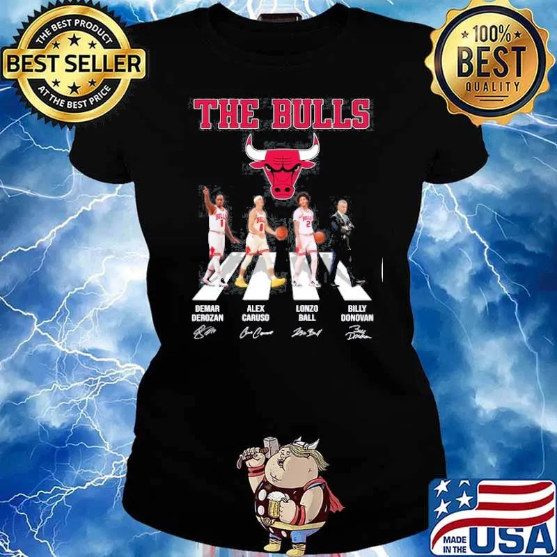 The Bulls Derozan Caruso Ball and Donovan Abbey road signatures s Ladies tee