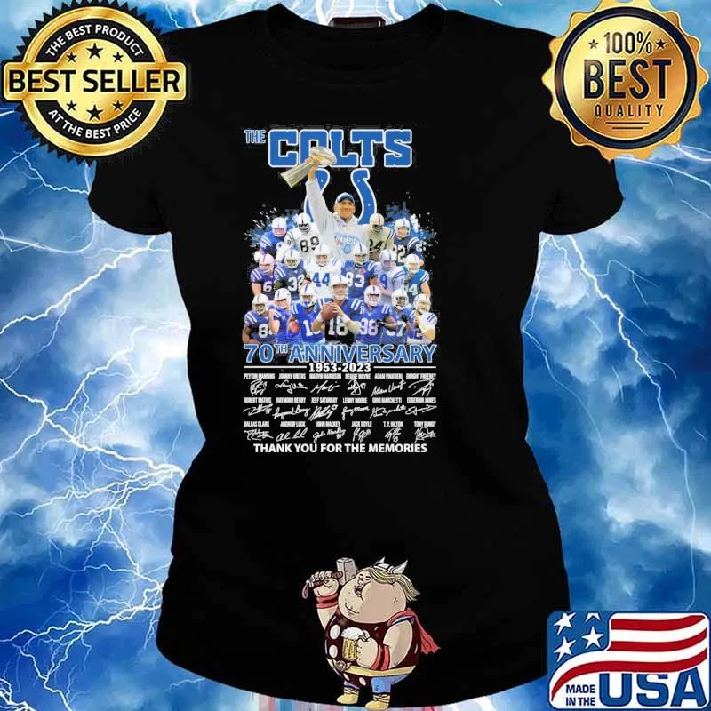 The Colts 70th anniversary 1953-2023 thank you for the memories signatures s Ladies tee