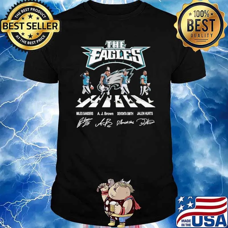 The Eagles Walking Abbey Road Miles Sanders A.J.Brown signatures shirt