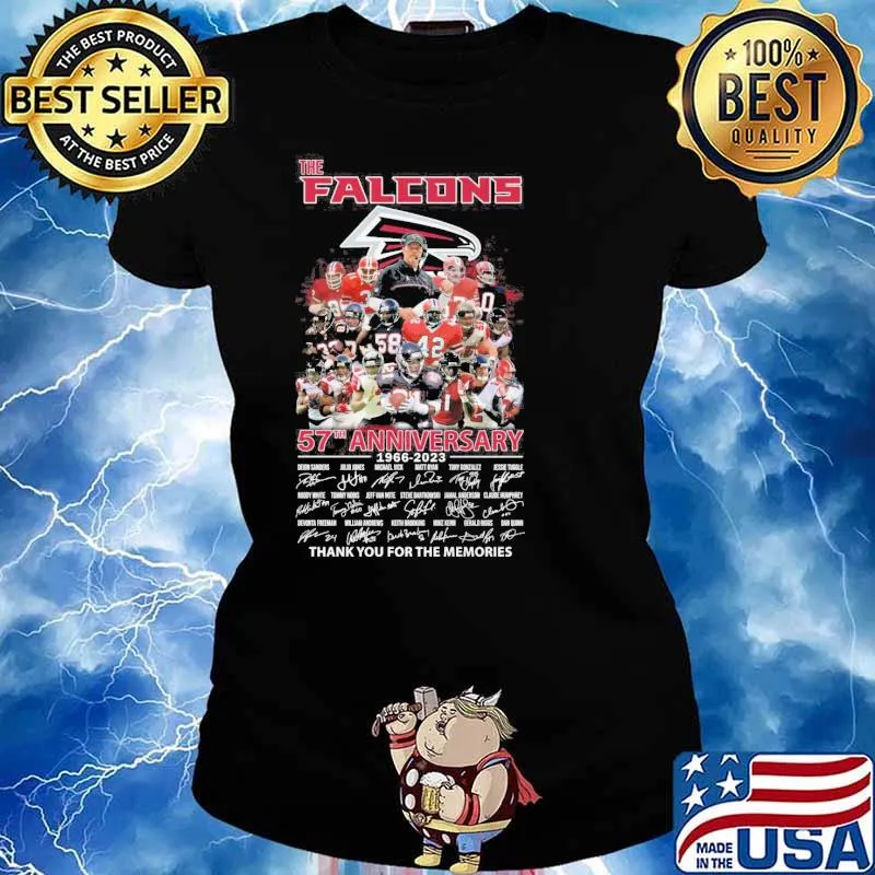 The Falcons 57th anniversary 1966-2023 thank you for the memories signatures s Ladies tee