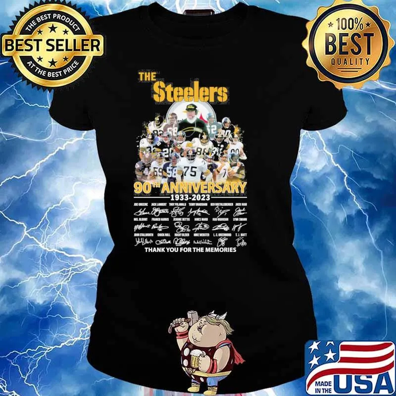 The Steelers 90th anniversary 1933-2023 thank you for the memories signatures s Ladies tee
