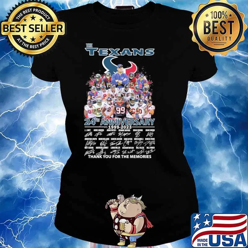 The Texans 24th anniversary 1999-2023 thank you for the memories signatures s Ladies tee
