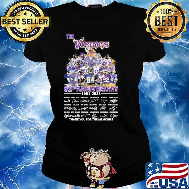 The Vikings 62nd anniversary 1961-2023 thank you for the memories signatures s Ladies tee