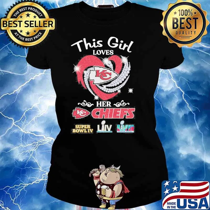 This girl loves her Chiefs super bowl IV heart diamond s Ladies tee