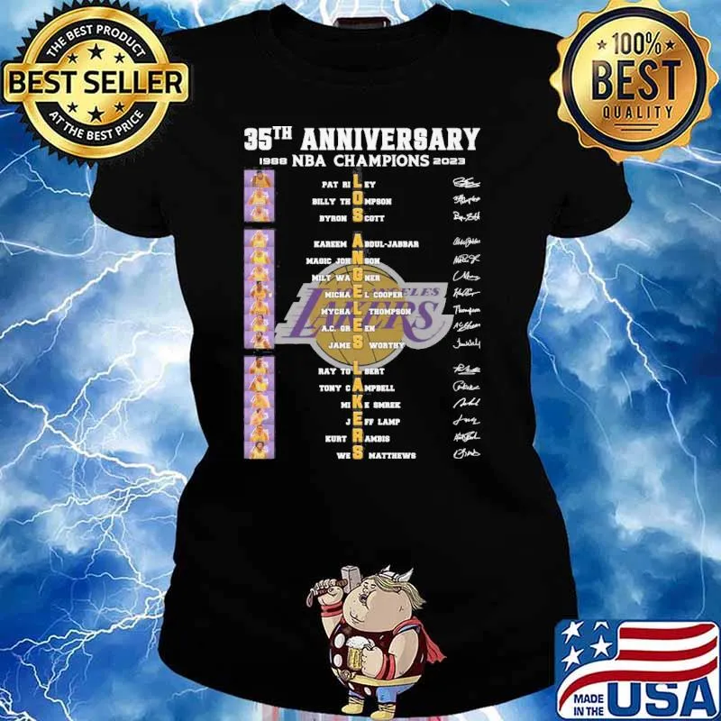 35th anniversary NBA champions 1988 2023 Los Angeles Lakers signatures s Ladies tee