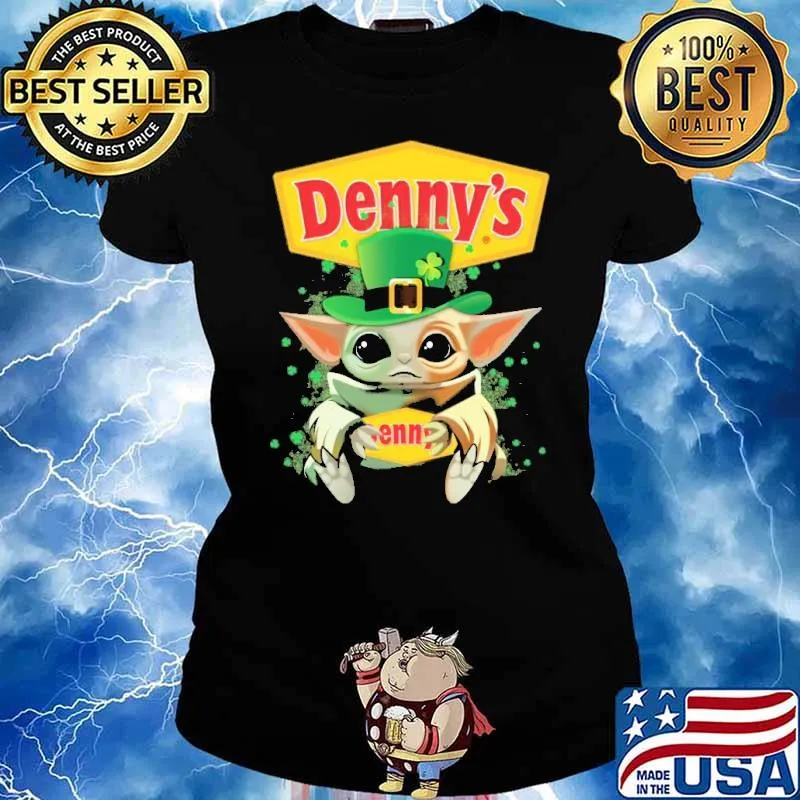 Baby yoda hug Denny's St.Patrick's day s Ladies tee