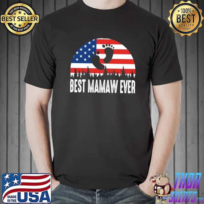 Best Mamaw Ever Paw Person American Flag Vintage T-Shirt