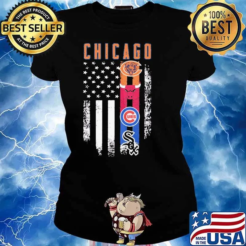 Chicago bear bull cubs sox Ameirca flag s Ladies tee