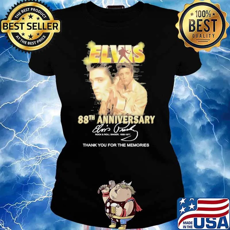 Elvis 88th anniversary Elvis Presley Rock and Roll singer thank you for the memories signature s Ladies tee