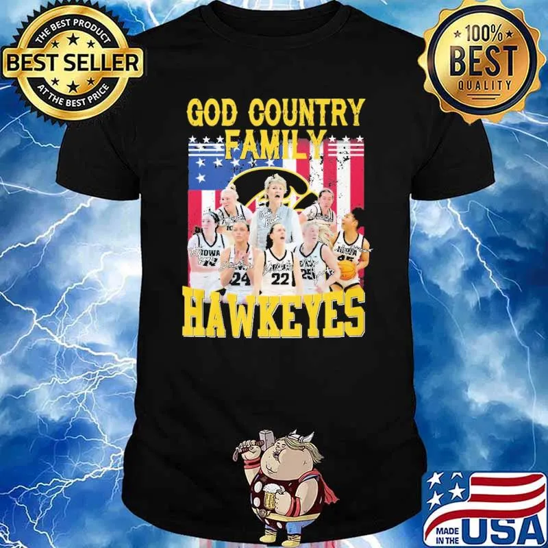 God country family Hawkeyes signatures America flag shirt