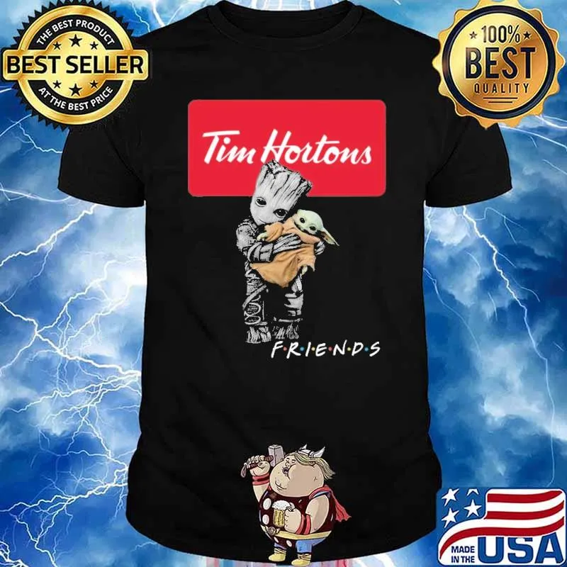 Groot hug baby yoda Tim Hortons friends shirt