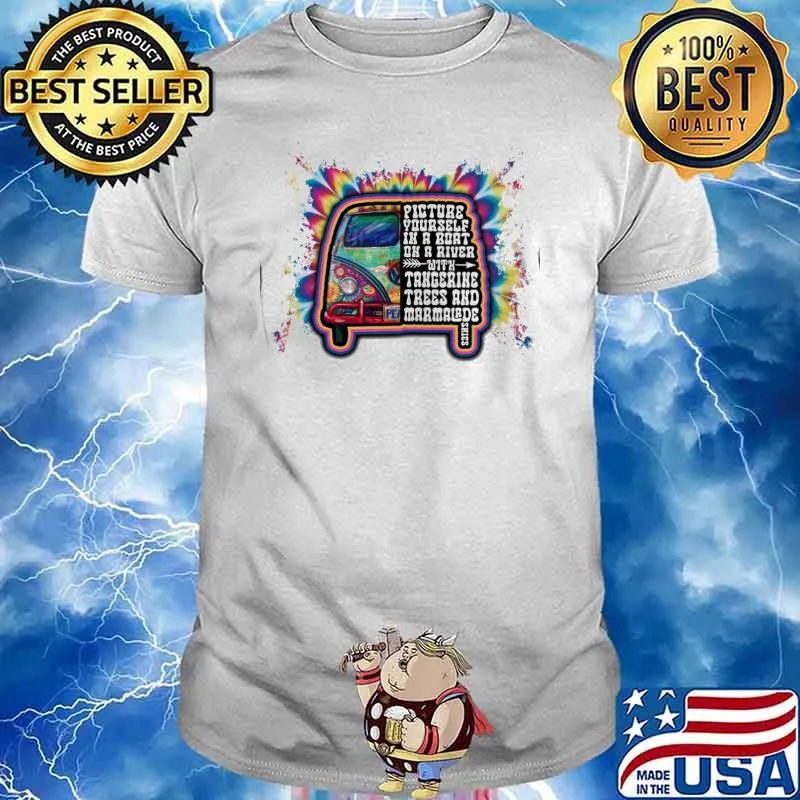 Hippie picture yourself in a boat oh a river with tangerine trees and marmalade shirt