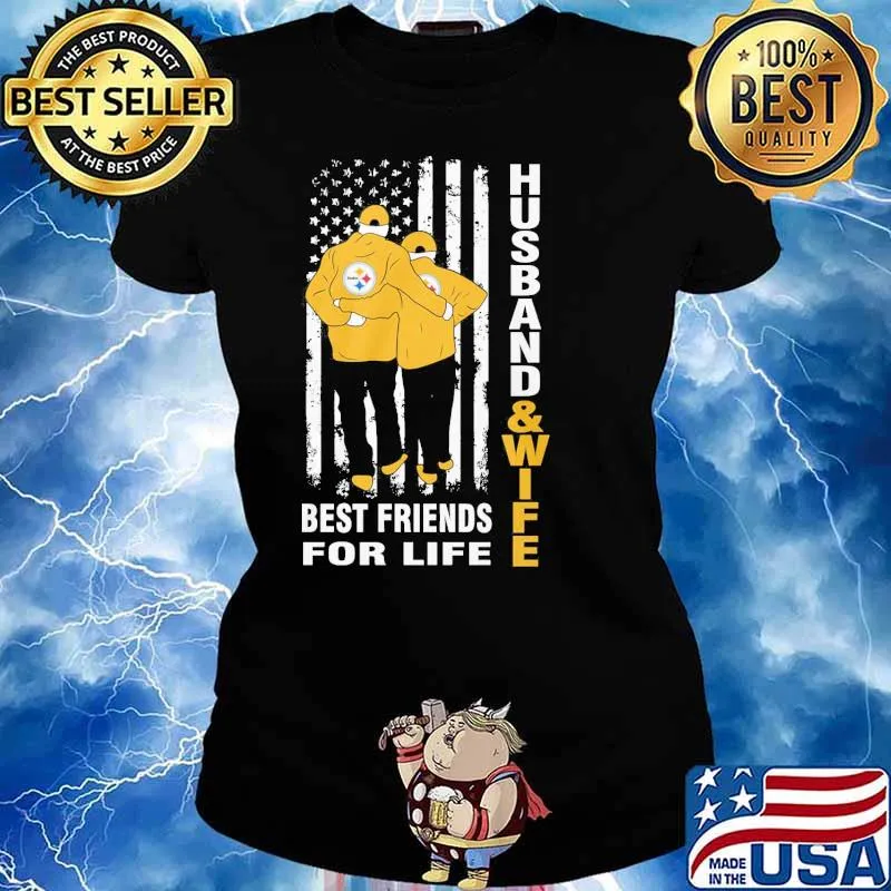 Husband and wife best friends for life Steelers America flag s Ladies tee