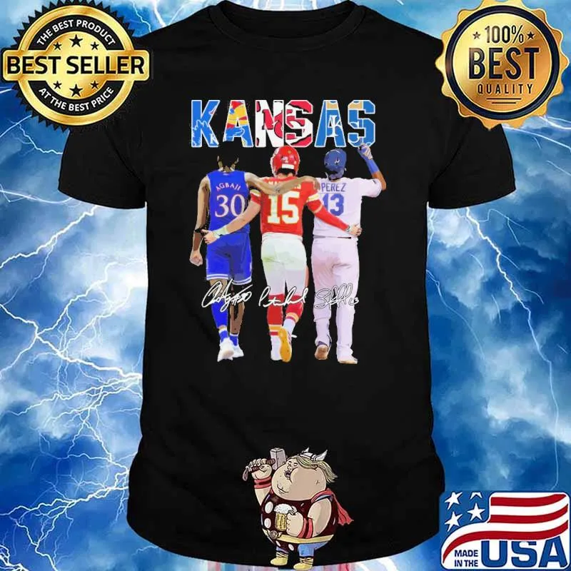 Kansas Jayhawks Ochai Agbaji Kansas City Royals perez kansas city Chiefs signatures shirt