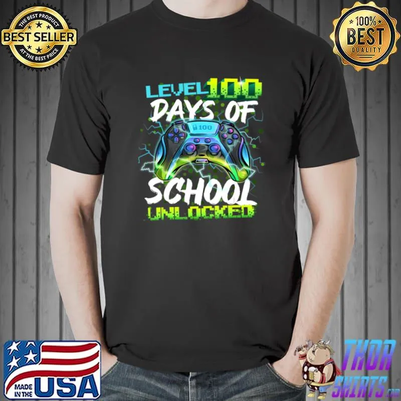 Level 100 Days Of School Unlocked Gamer Video Games T-Shirt