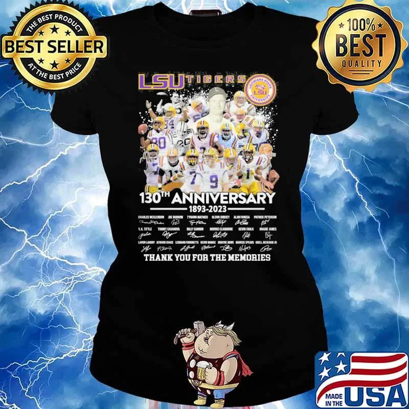 LSU Tigers 130th anniversary 1893-2023 thank you for the memories Louisiana State University signatures s Ladies tee