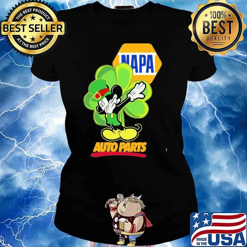 Mickey dabbing Napa auto parts St.Patrick's day s Ladies tee