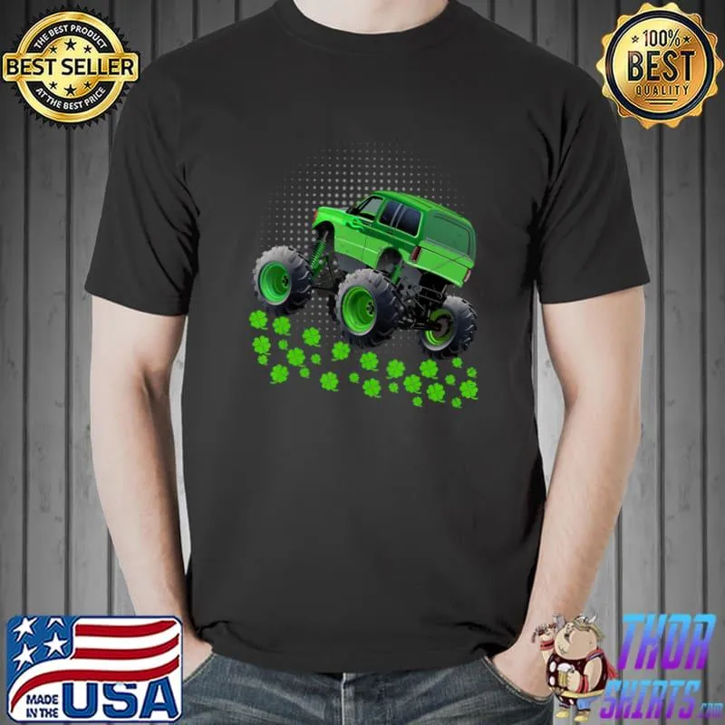 Monster Truck Fun St Patricks Day Boys Kids Shamrocks T-Shirt