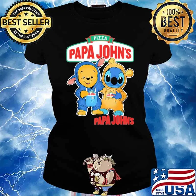 Pizza papa John's pooh and Stitch s Ladies tee