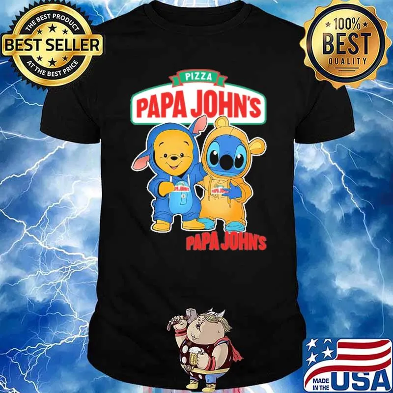 Pizza papa John's pooh and Stitch shirt
