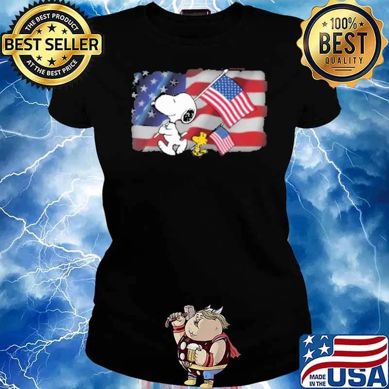 Snoopy and woodstocks America flag veteran s Ladies tee